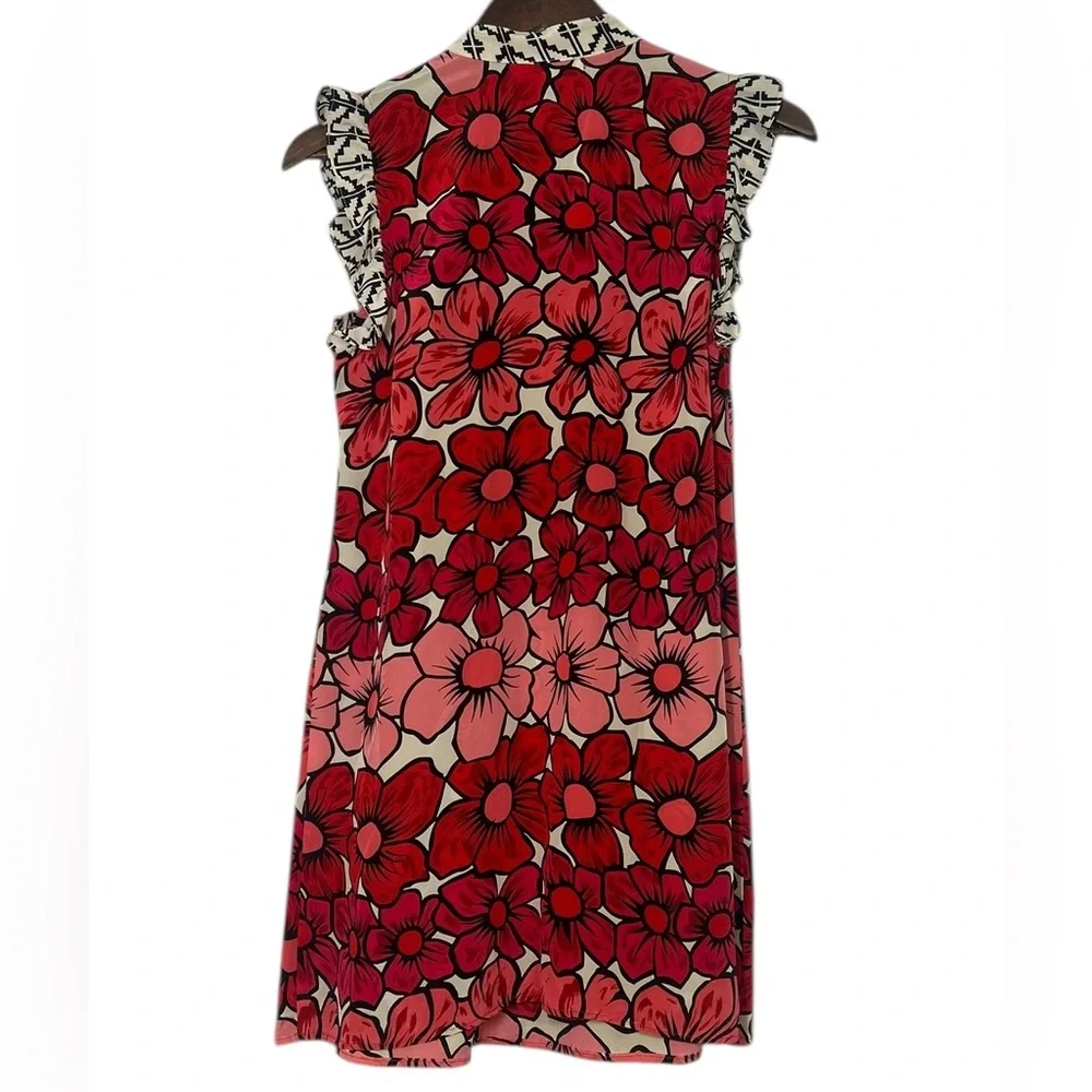 coreylynncalter Red Pink Floral Print Mini SILK Dress Ruffle Cap Sleeves Size 6 - Picture 8 of 9